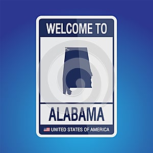 The Sign United states of America with  message, Alabama and map on Blue Background vector art image illustration