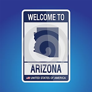 The Sign United states of America with  message, Arizona and map on Blue Background vector art image illustration