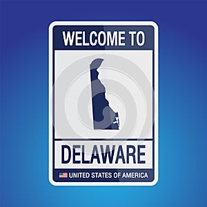 The Sign United states of America with  message, Delaware and map on Blue Background vector art image illustration