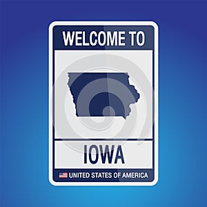 The Sign United states of America with message, Iowa and map on Blue Background vector art image illustration