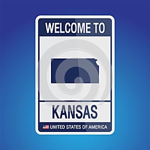 The Sign United states of America with message, Kansas and map on Blue Background vector art image illustration