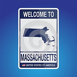 The Sign United states of America with  message, Massachusetts and map on Blue Background vector art image illustration