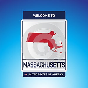 The Sign United states of America with message, Massachusetts and map on Blue Background vector art image illustration