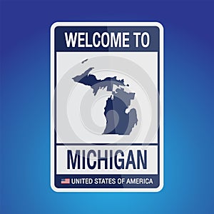The Sign United states of America with  message, Michigan and map on Blue Background vector art image illustration