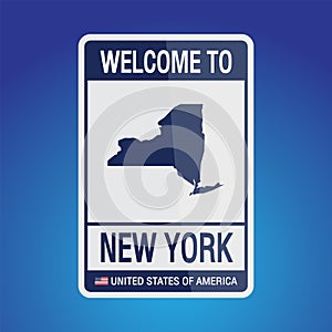 The Sign United states of America with message, New York and map on Blue Background vector art image illustration