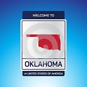 The Sign United states of America with message, Oklahoma and map on Blue Background vector art image illustration