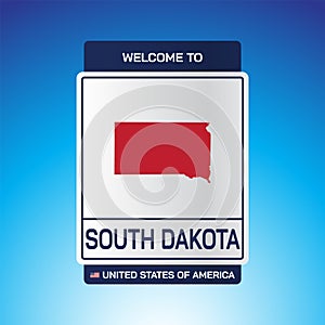 The Sign United states of America with message, South Dakota and map on Blue Background vector art image illustration