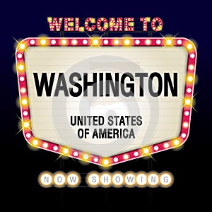 The Sign United states of America with message, Washington and map on Showtime Sign Theatre Background vector art image illustrati