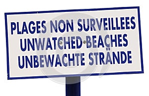 Sign unwatched beach