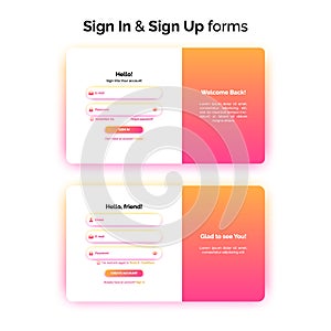 Sign In and Sign up forms, web design, registration and login interface with gradient, vector illustration.