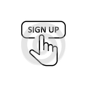 Sign up icon in flat style. Finger cursor vector illustration on white isolated background. Click button business concept