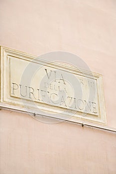 Sign for Via Della Purificazione in Rome.