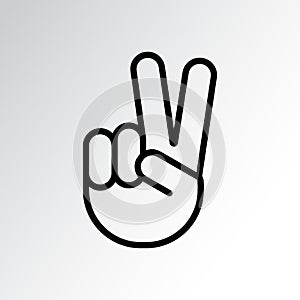 Sign of victory or peace. Hand gesture of human, black line icon. Two fingers raised up. Vector