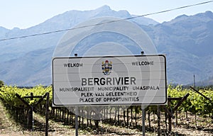 Sign in a vineyard Bergrivier South African