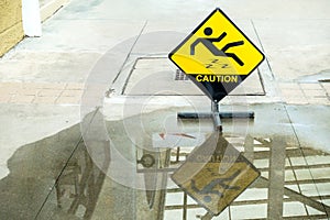 Sign warning of caution wet floor. photo