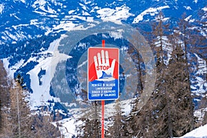 Sign warning about danger of avalanches