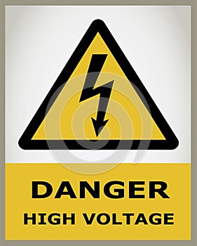 Sign warning danger high voltage, caution card