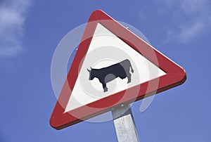 Sign warning for domestic animals on the road