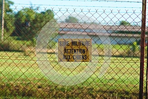 Sign of warning of military zone.