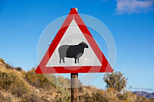 Sign warning about sheep in the road in northern South Africa