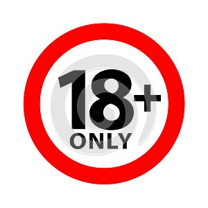 18 sign warning symbol isolated on white background, over 18 plus only censored, eighteen age older forbidden adult content photo
