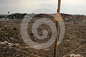 Sign warning about the zone contaminated by radiation