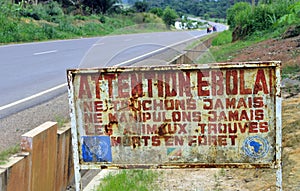 A sign warns visitors that area is a Ebola infected.