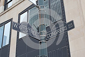 Sign for West 6th Street and Congress Avenue in Austin, Texas