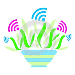 Sign wifi in the form of a plant in a pot. For a poster in a guest room, shop, hotel, relaxation area