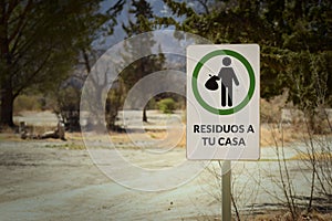 Sign in a wilderness area in Mendoza, Argentina, reading \