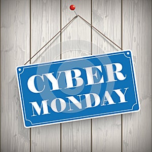 Sign Wooden Background Cyber Monday