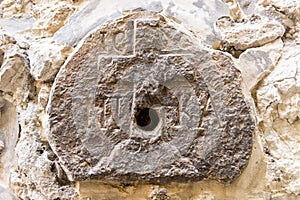 Sign of worship of Christians on the Via Dolorosa in Jerusalem