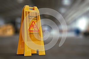 Sign yellow showing warning of caution wet floor wet floor sign on factory of falling person Caution wet floor Sign showing