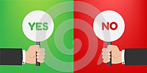 Sign yes or no. Placard Yes or No. Votes concept.