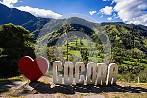 Sign Yo Love Cocora in Entertainment center in Valle del Cocora Valley. Salento, Quindio department. Colombia