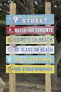 Signage at a the beach at the Atlantic Ocean