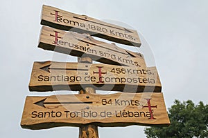 Signage at a crossroads on the Camino de Santiago  Cantabria  Spain photo