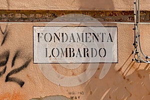 Signage Fondamenta Lombardo -quay of Lombardo - in Venice photo