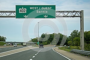 Signage For Highway 402 Exit Off Ontario Highway 401