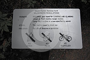 Signage for Mt. Rainier National Park, Washington