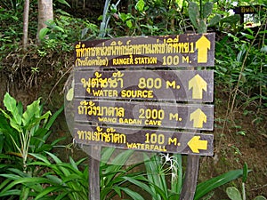 Signage at the Sai Yok Noi National Park in Thailand