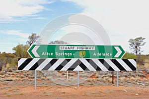 Signage to Adelaide and Alice Springs, Stuart Highway, Australia