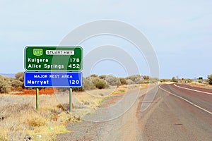 Signage to Kulgera and Alice Springs, Stuart Highway, Australia