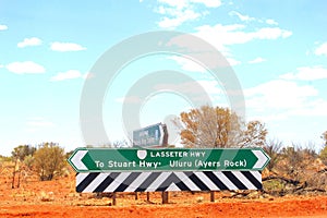 Signage to Stuart Highway and Uluru Ayers Rock, Australia