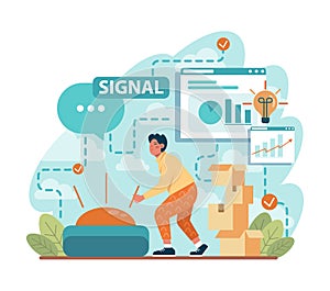 Signal concept. Person recieving or giving signal source. Allert sign