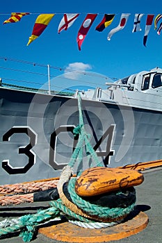 Signal flags on a navy ship