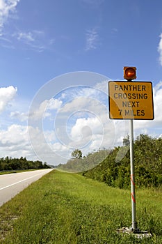 Signal about panther crossing road, Everglades