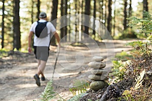 Signal roadblocks for mountaineer and hikers in the forest. photo