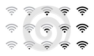 Signal strength wifi icon set collection. Wireless connection network symbol vector