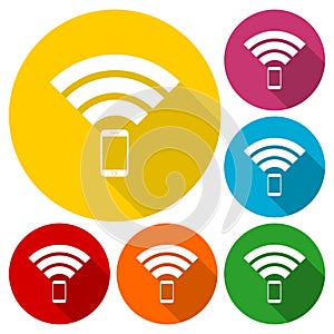 Signal symbol,Wireless, wifi icons set with long shadow